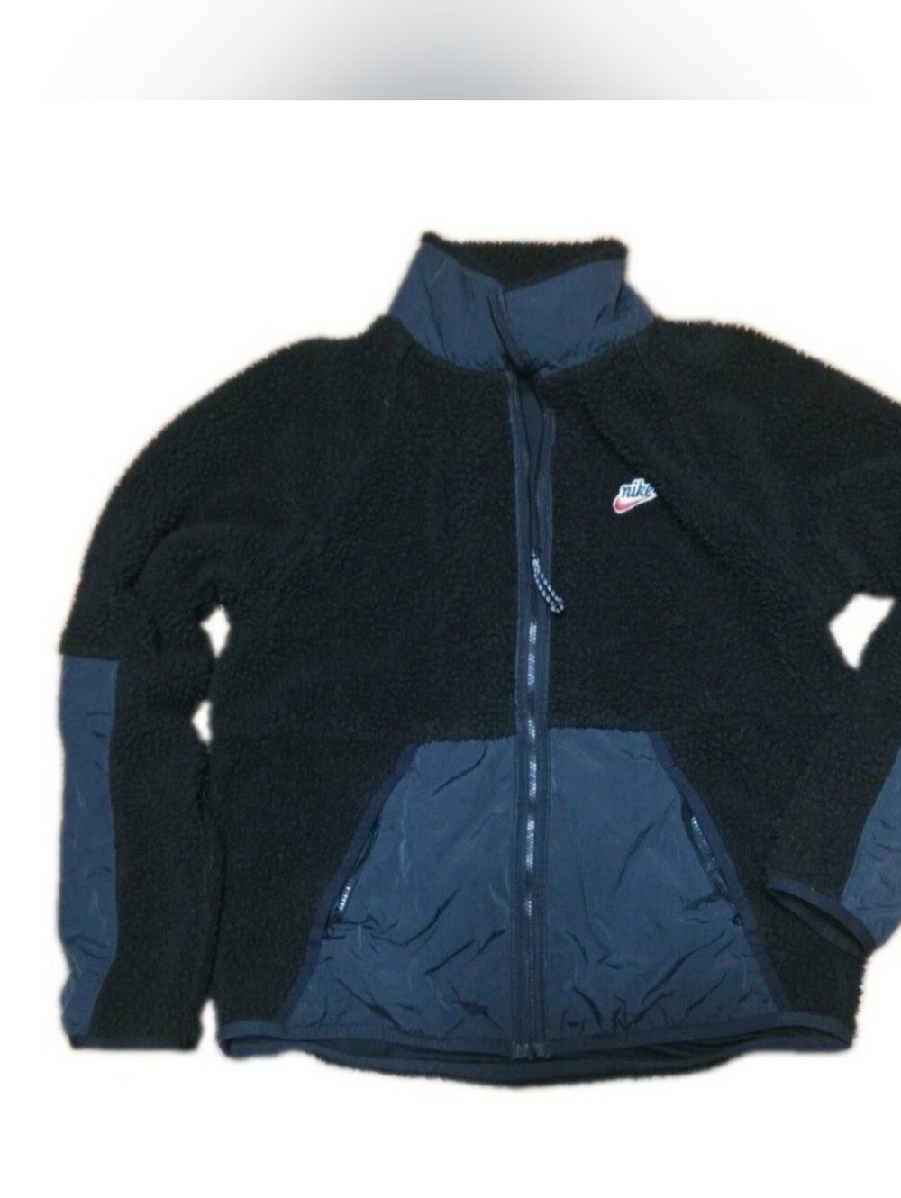 Nike Sportswear Heritage Black Gray Sherpa Jacket Sz L Full Zip